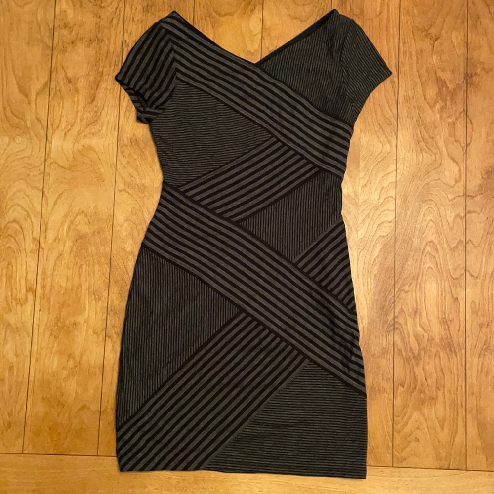 Bcbgmaxazria black and grey stripe mini dress